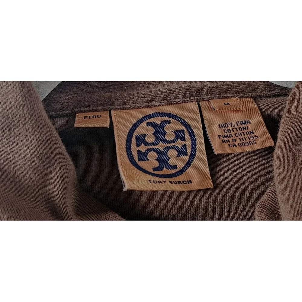 TORY BURCH short sleeve polo shirt gold tone hardware woman M  100% Pima‎ cotton